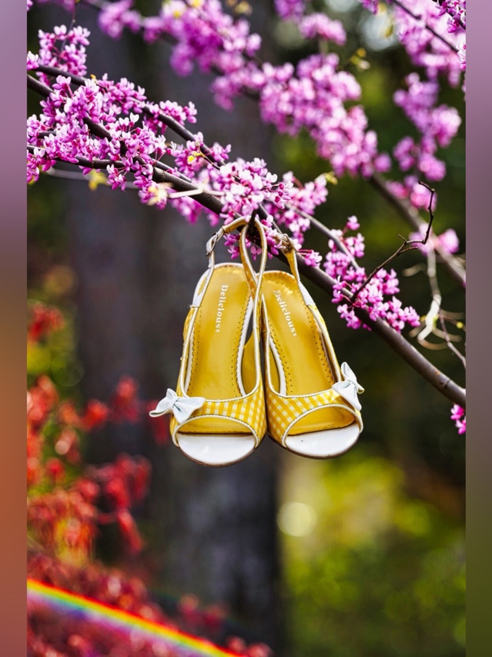 Delicious Yellow & White Gingham Peep Toe Slingback Heels - Picture 10 of 15